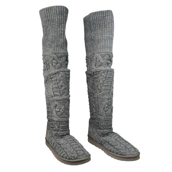 UGG Women’s Over The Knee Twisted Cable Grey Knit Boots Size US 10 - Picture 5 of 11